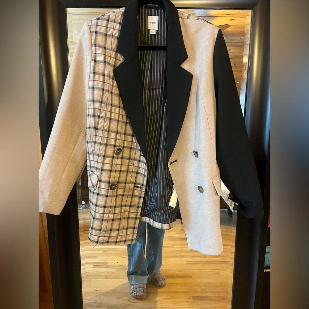 Maeve Black and Beige Plaid Blazer